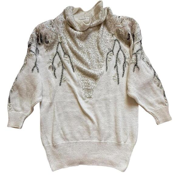 Bonnie Boerer Sweaters - Bonnie Boerer Vintage 80s Sequin Beaded Mock Neck Sweater Large